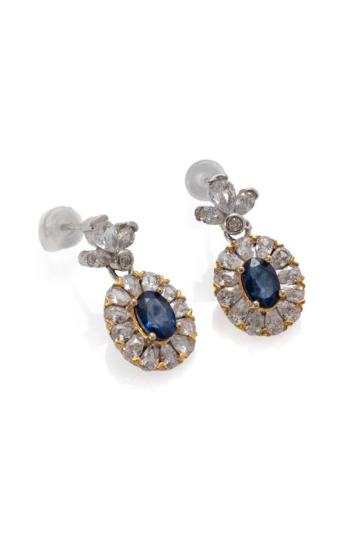 Silver Sapphire and Zirconia Stud Earrings