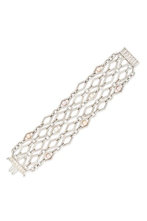 14k Gold and Sterling Silver Pearl Bracelet