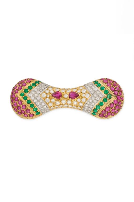 18k Gold Multi-Gem Brooch