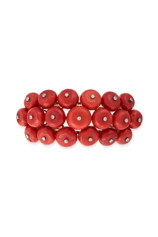 Coral and Diamond Brooch