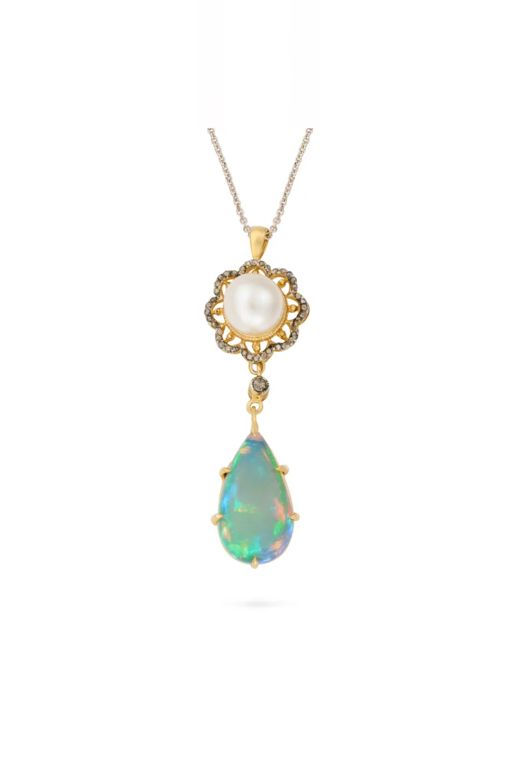 Gold and Silver Multi-Gem Pendant Necklace
