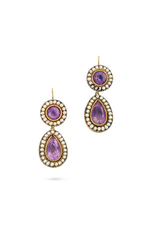 Pair of Gold Amethyst and Pearl Earrings