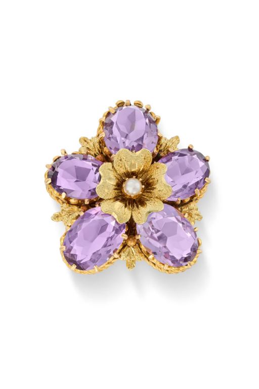 Amethyst and Pearl Brooch