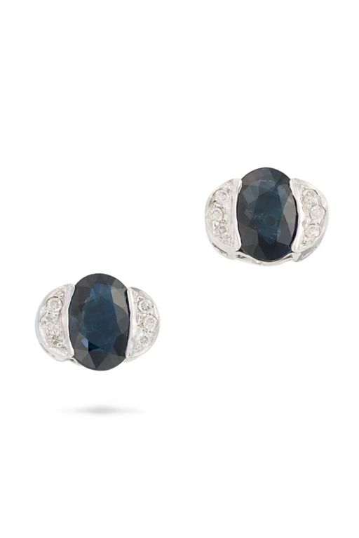 Pair of 18k Gold Sapphire and Diamond Earrings