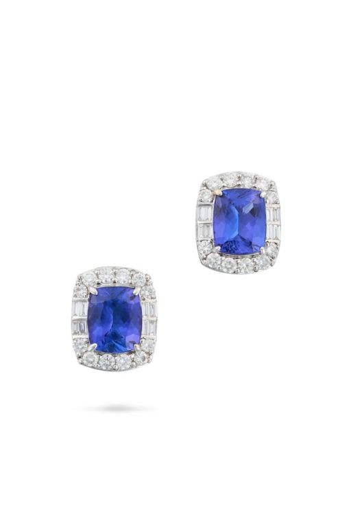 Pair of 18k Gold Tanzanite and Diamond Earrings