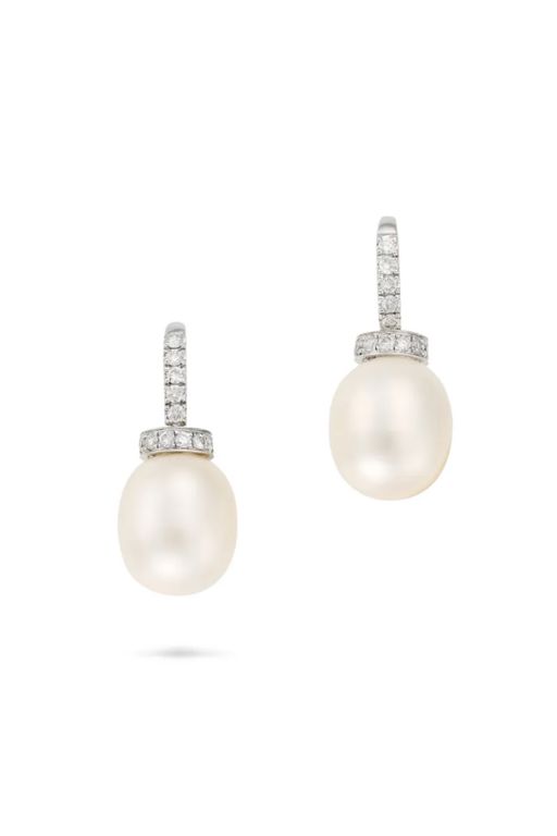 Pair of Pearl and Diamond Earrings