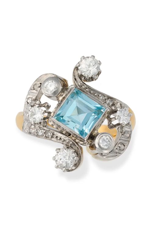 Aquamarine and Diamond Ring