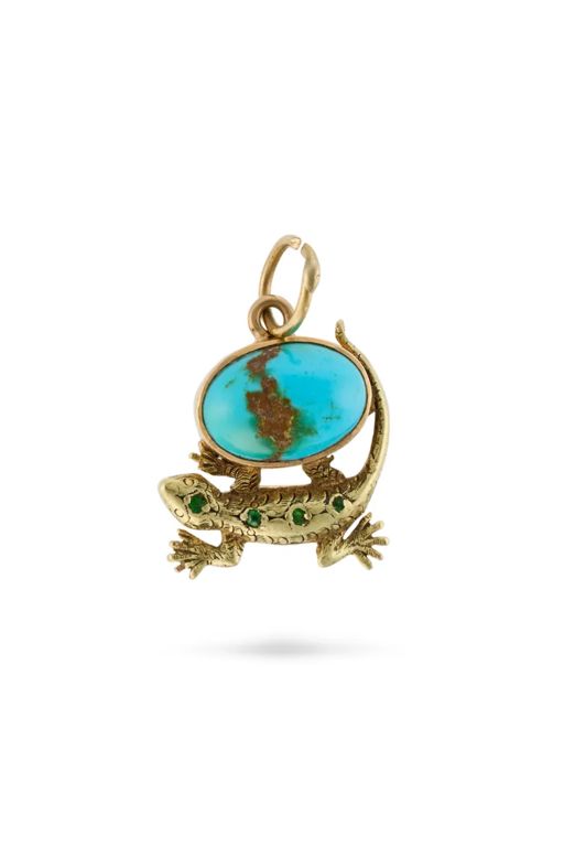 14k Gold Turquoise and Tsavorite Garnet Pendant