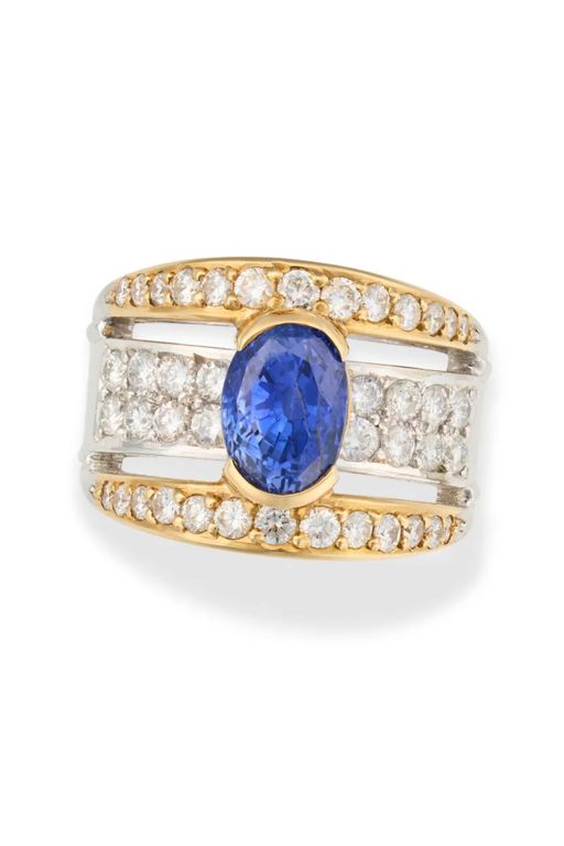 18k Gold, Platinum Sapphire and Diamond Ring