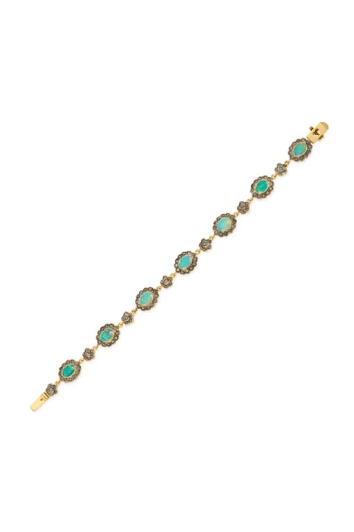Silver and 14k Gold Opal and Diamond Bracelet