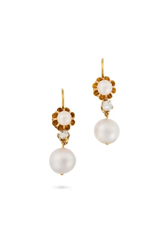 Pair of Pearl and Diamond Earrings