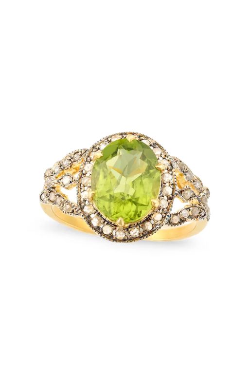 Sterling Silver Peridot and Diamond Ring