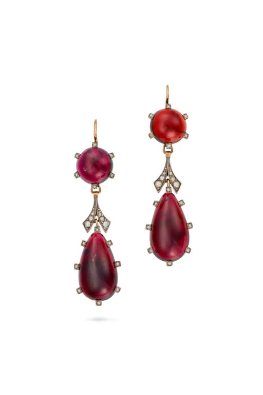 Pair of Garnet and Pearl Earrings