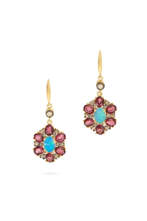 Pair of Silver and 14k Gold Multi-Gem Earrings