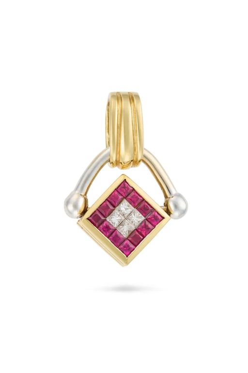 18k Gold Ruby and Diamond Pendant