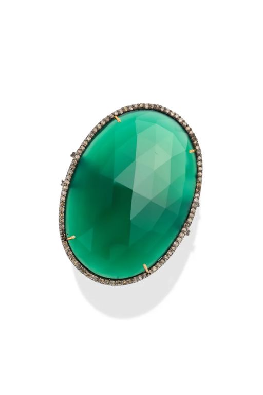 18k Gold, Sterling Silver Onyx and Diamond Ring