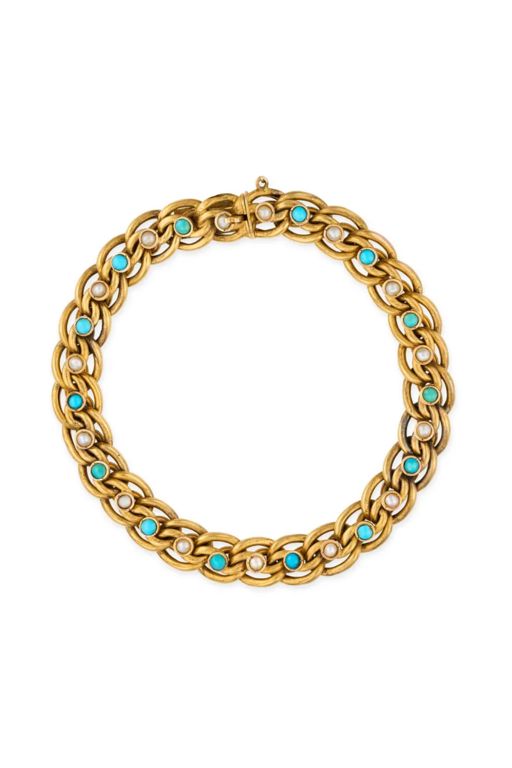 15k Gold Turquoise and Pearl Bracelet