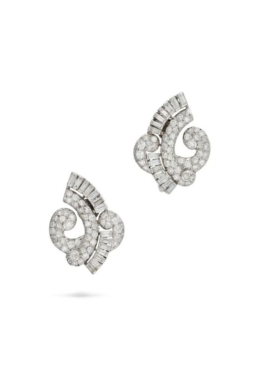 Pair of Platinum and 18k Gold Diamond Earrings