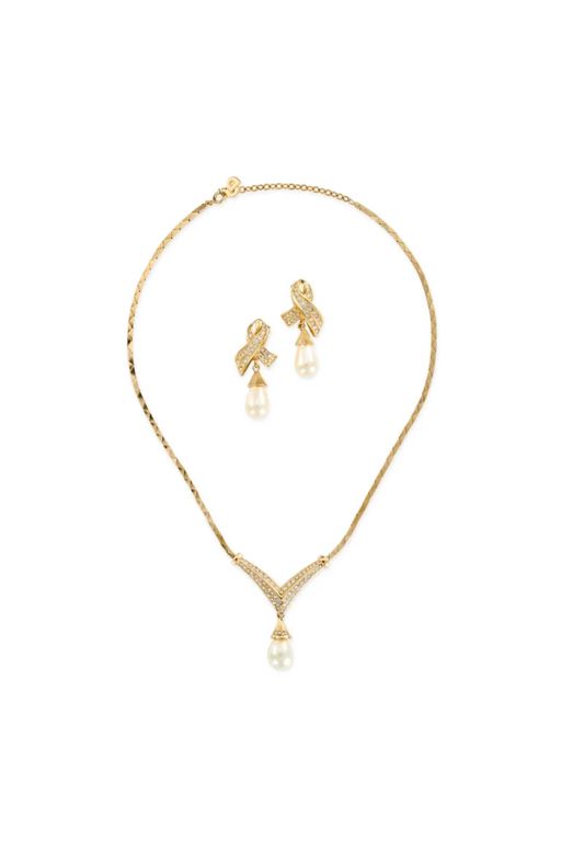 Diamante and Simulated Pearl Jewelry Set