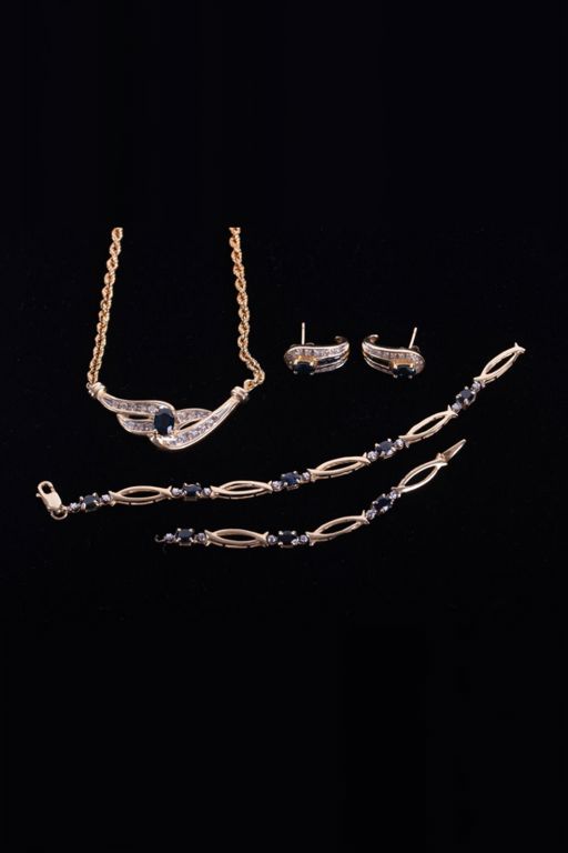 10k Gold Sapphire and Diamond Three-Piece Set