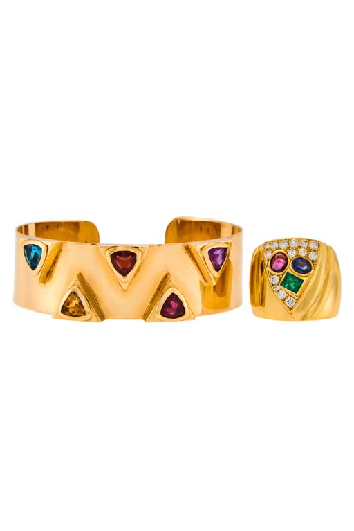 Gold Multi-Gem Bracelet and Ring