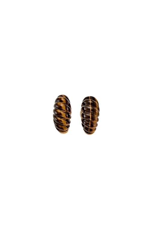 Pair of 18k Gold Tiger Eye Earrings