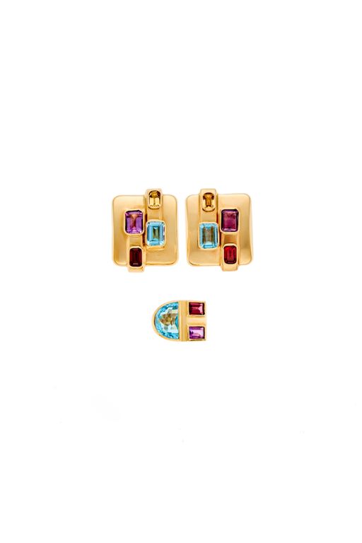 14k Gold Multi-Gem Earrings and Ring