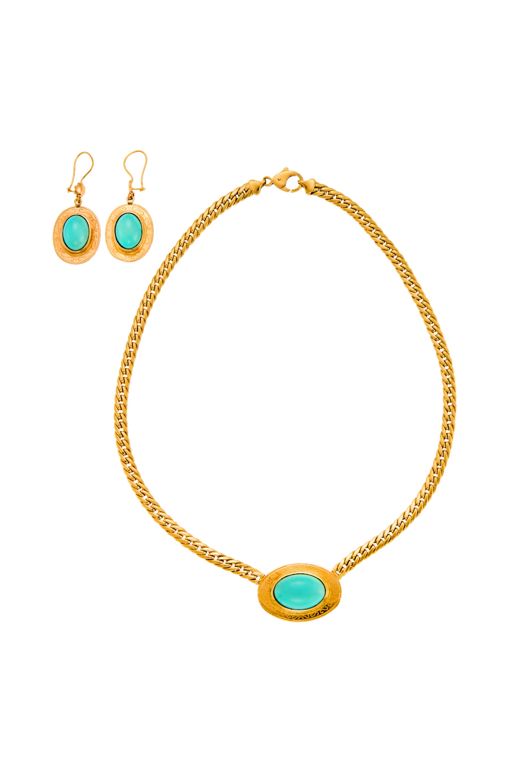 14k Gold Turquoise Necklace and Earrings