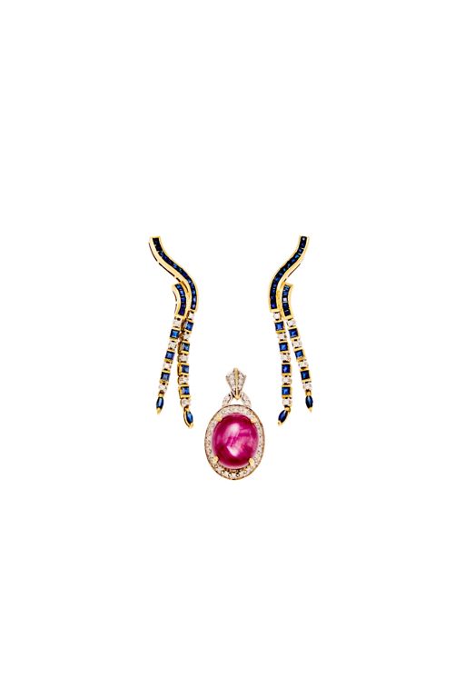 Gold Multi-Gem Earrings and Pendant