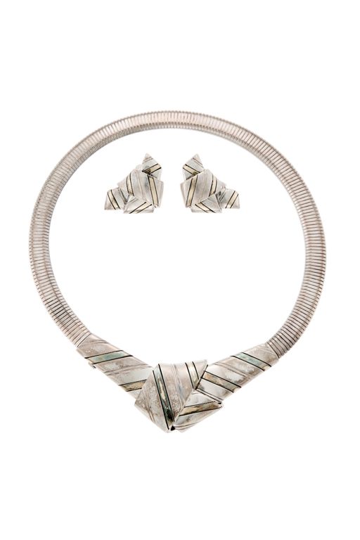 Sterling Silver and 18k Gold Necklace and Earrings