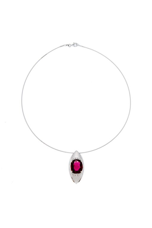 14k Gold Rubellite and Diamond Pendant Necklace