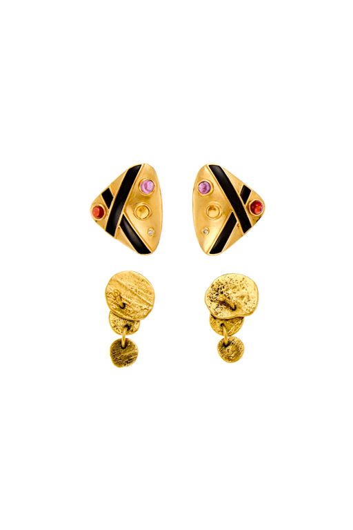 Two Pairs of 14k Gold Multi-Gem Earrings