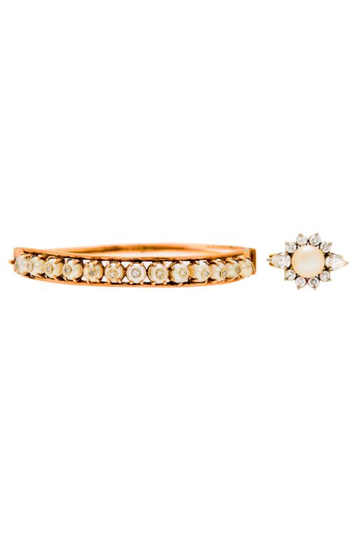 Gold Pearl and Diamond Jewelry Set