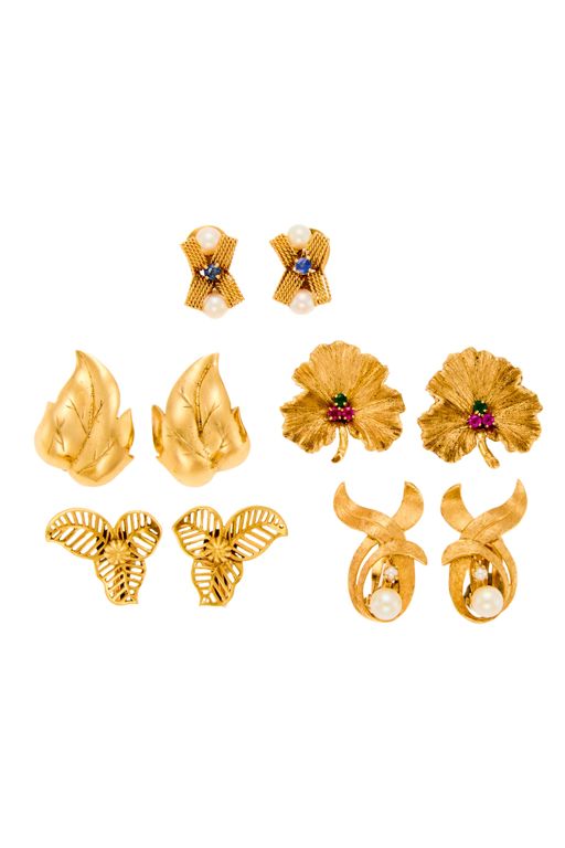 Five Pairs of 14k Gold Multi-Gem Earrings