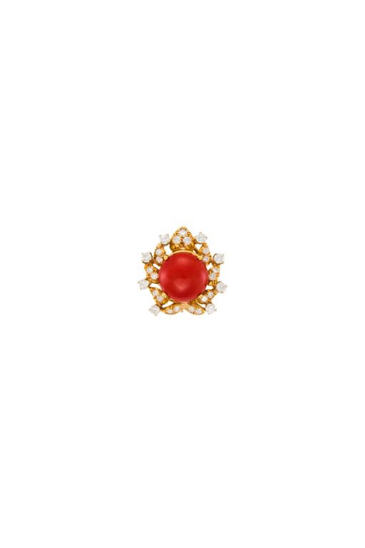 Single 14k Gold Coral and Diamond Earring