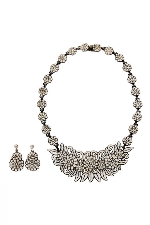 Silver and Enamel Necklace and Earrings