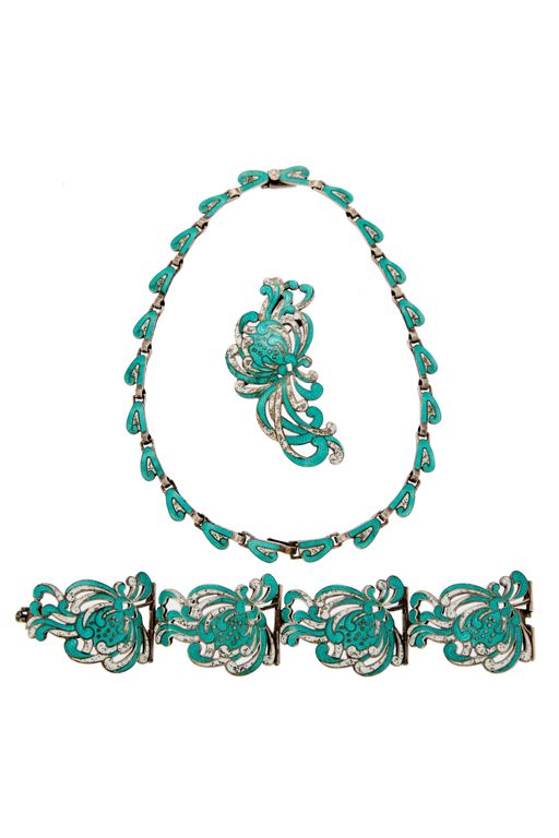 Silver and Enamel Jewelry Set