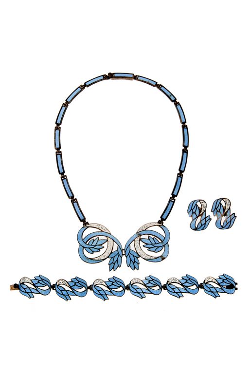 Silver and Enamel Jewelry Set