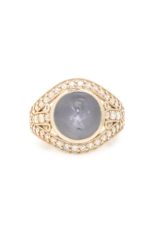 14k White Gold Star Sapphire and Diamond Ring