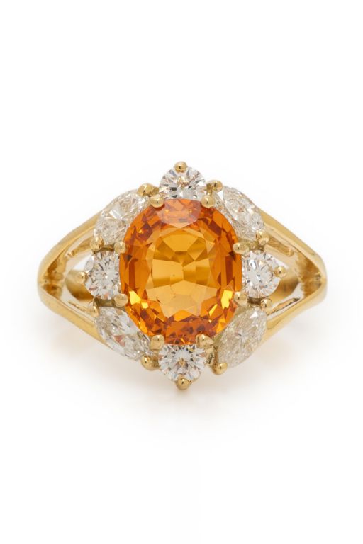 18k Yellow Gold Garnet and Diamond Ring
