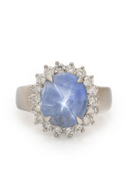 14k White Gold Star Sapphire and Diamond Ring
