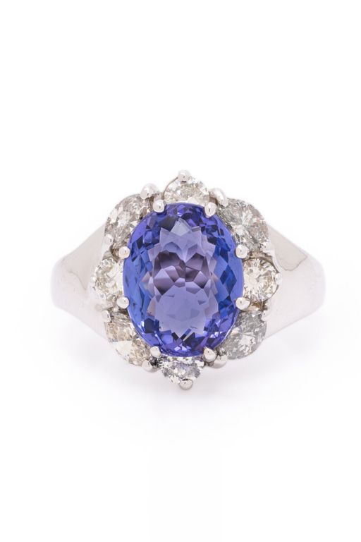 14k White Gold Tanzanite and Diamond Ring