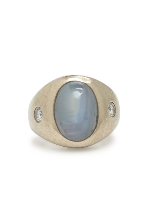 14k White Gold Star Sapphire and Diamond Ring
