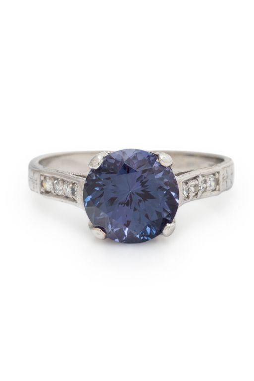 Platinum Synthetic Alexandrite and Diamond Ring
