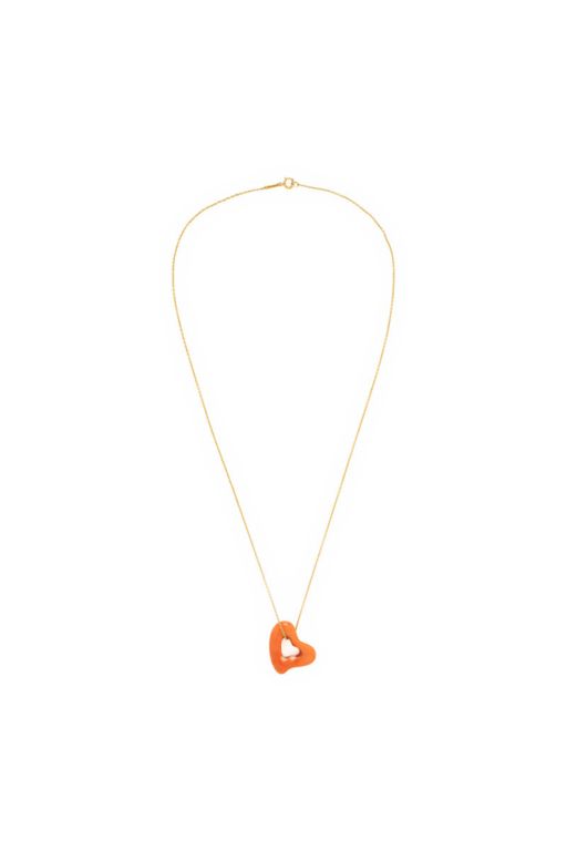 18k Yellow Gold Coral Heart Pendant Necklace