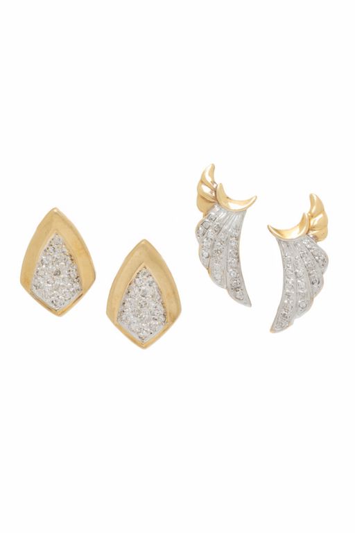 Two Pairs of 14k Gold Diamond Earrings