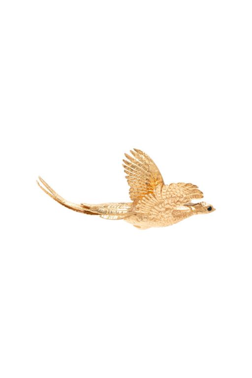 14k Yellow Gold Sapphire Pheasant Brooch