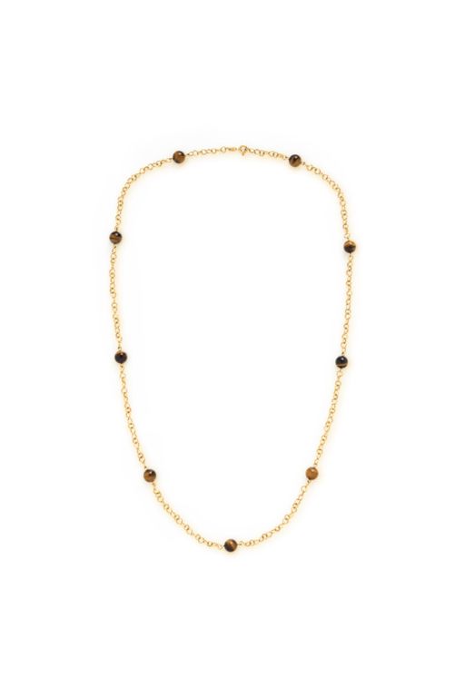 18k Yellow Gold Tiger's Eye Bead Chain Necklace