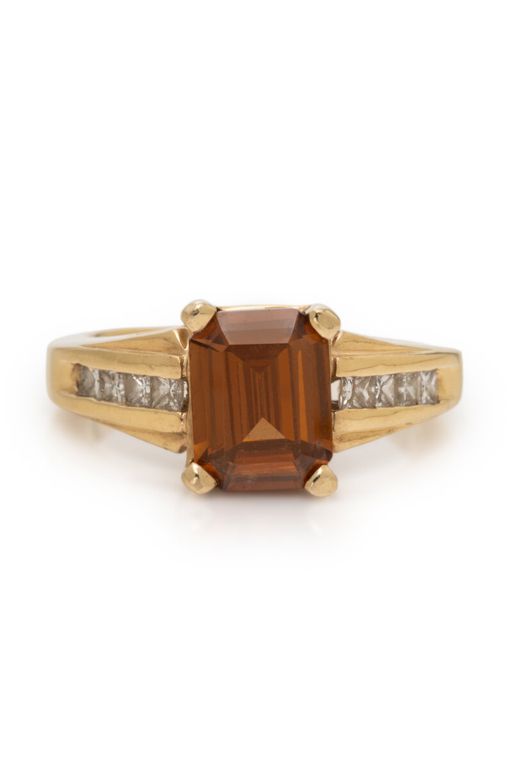 14k Yellow Gold Zircon and Diamond Ring