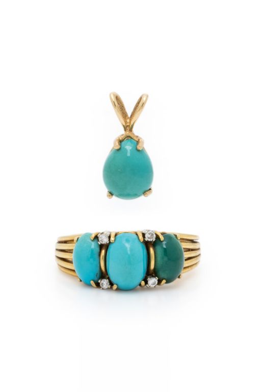 Yellow Gold Turquoise Jewelry Set